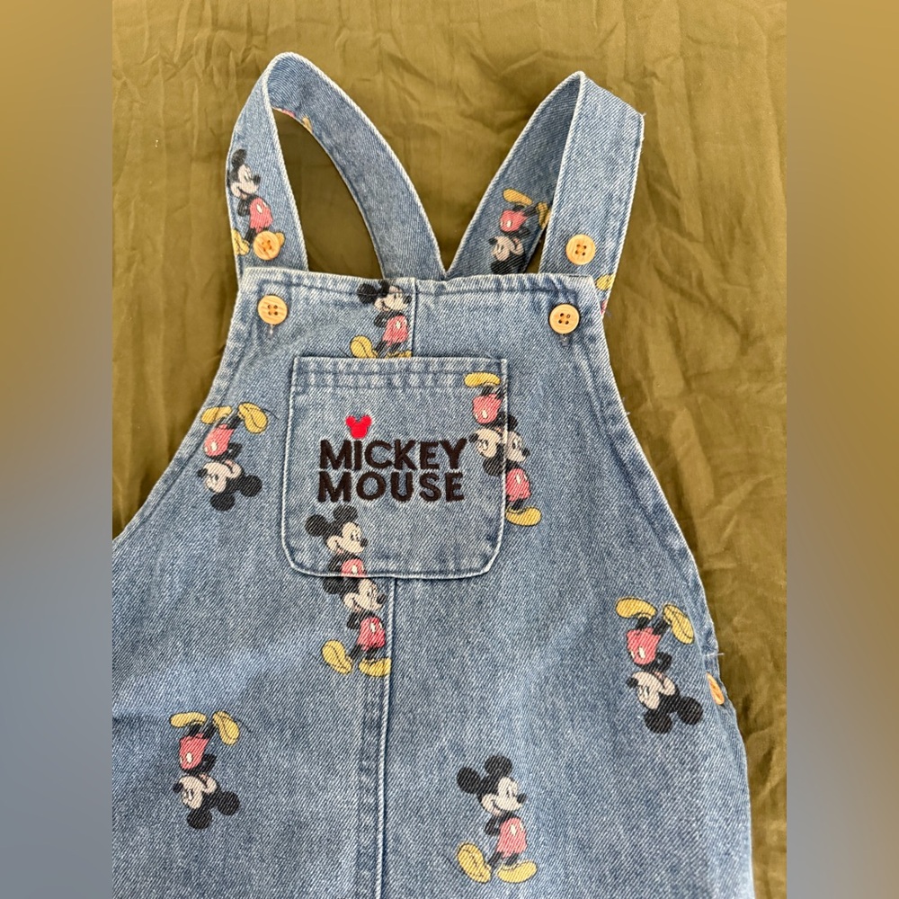 Disney Baby Mickey Mouse Denim Overalls Size 24 M 100% Cotton - Picture 4 of 8